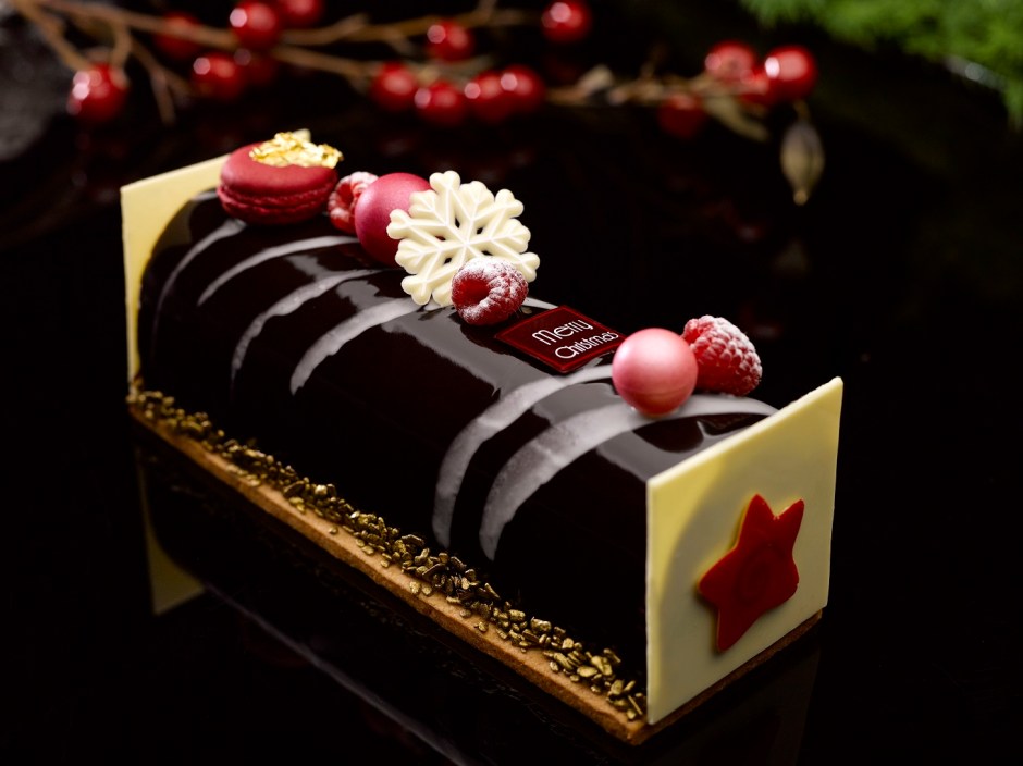 Raspberry Flavour Grand Marnier and Guanaja Chocolate Christmas Yule Log - lr